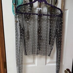 White Birch Black Sheer Pearl Top